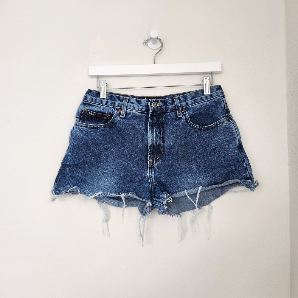 Vintage Y2K Dark Wash Denim Cut Off Jean Shorts Mid Rise Lei 4 - Picture 7 of 12